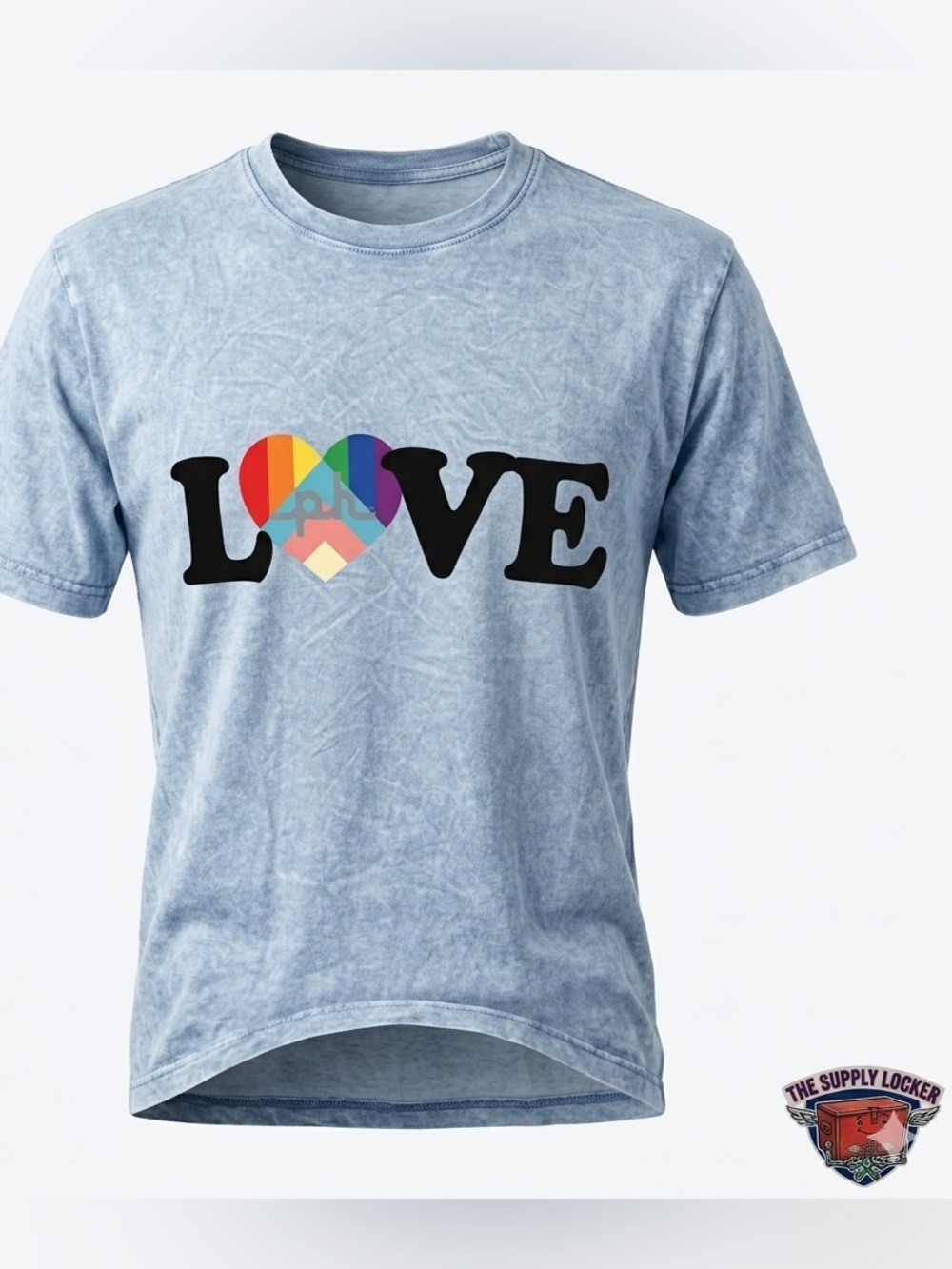 The Phluid Project LOVE Rainbow Heart Graphic T Shirt Blue Size Small